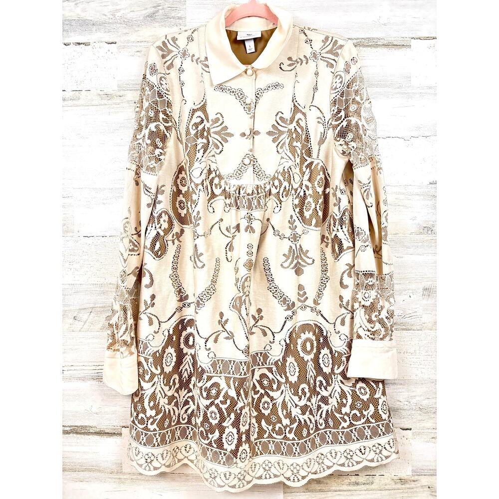 Anna Sui 20th Anniversary Lace Mini Dress Womens L Cream Tan Boho Designer